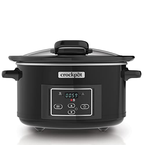 Crock-Pot Digital-Schongarer Slow Cooker mit Scharnierdeckel | einstellbare Garzeit | 4,7 Liter (4-5 Personen) | Schwarz (Rostfreies Metall) [CSC052X] von Crock-Pot