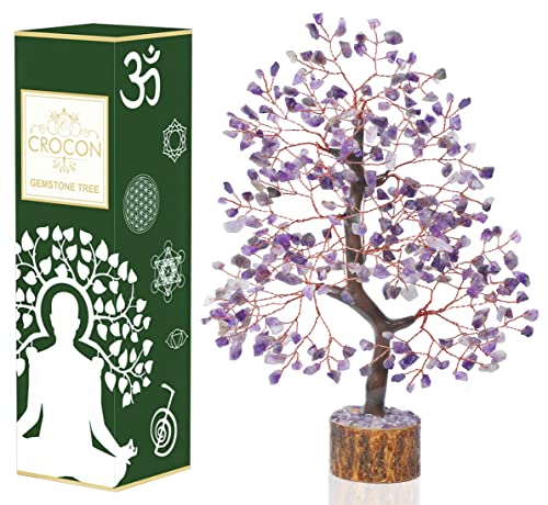 Crocon Amethyst Gemstone Tree Feng Shui Figurine Money Bonsai Chakra Balancing Good Luck Reiki Healing Crystals Decoration Ornament Sculpture Prosperity Table Decor Gift Size 10-12" von Crocon