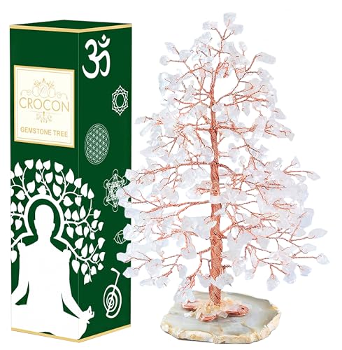 Crocon Bergkristall Lebensbaum Geode Achatscheibe Basis Chakra-Baum handgefertigter Edelstein Glücksbringer Feng-Shui-Dekor Kupferdraht Geld Bonsai Heilsteine spirituelles Geschenk von Crocon