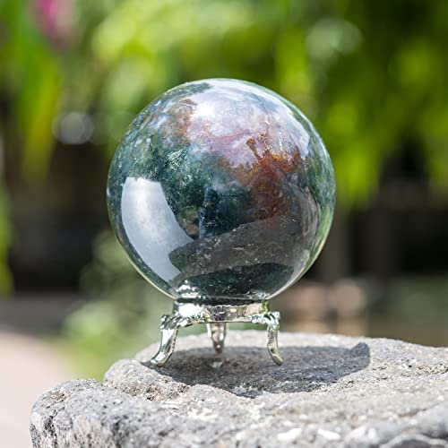 Crocon Grüne Blutstein-Kristallkugel mit Ständer Edelsteinkugel Heilkugel Skulptur Figur für Fengshui Wahrsagerei Heimdekoration Fotografie Größe: 45–55 mm von Crocon