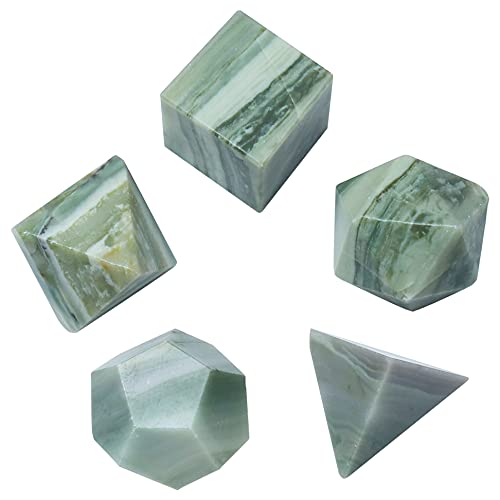 Crocon Grünes Oxid 5-teiliges Set aus platonischen Körperkristallen Geometrie geometrische Steine ​​aus platonischen Körpern für Meditation Reiki Ausgleich Chakra-Heilung spirituelles Glück (15–20 mm) von Crocon