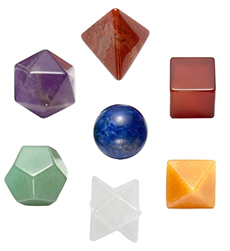 Crocon Mix Seven Chakra 7-teiliges Platonische-Körper-Kristall-Geometrie-Set Platonische Körper Heilige Geometrische Steine Reiki Ausgleichende Chakra Reinigung Spirituelles Glück (15–20 mm) von Crocon