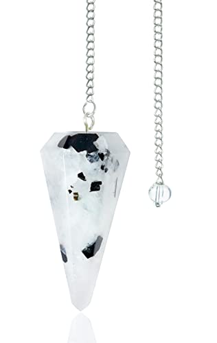Crocon Rainbow Moonstone Healing Crystal Pendulum for Dowsing Divination 6 Faceted Pointed Healing Reiki Quartz Witch Wicca Dowsing Balancing Spiritual Gemstone Point Pendant Pendulums von Crocon