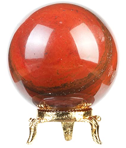 Crocon Red Jasper Stone Sphere with Stand Gemstone Crystal Sphere Healing Ball Sculpture Figurine for Fengshui Divination Home Decoration Photography Size: 50-60mm von Crocon
