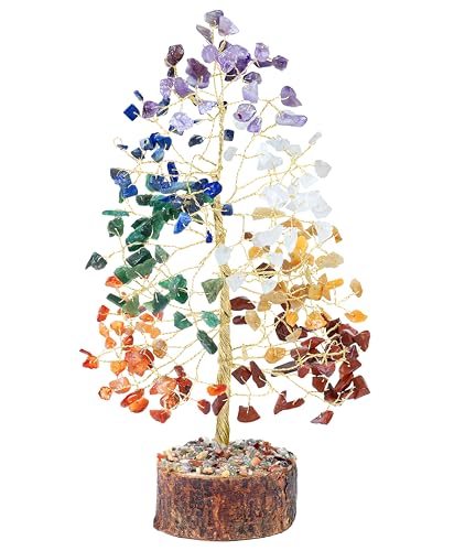 Crocon Sieben-Chakra-Edelstein-Geldbaum Feng-Shui-Bonsai für mystische Reiki-Heilung Chakra-Stein Ausgleich spiritueller Heim- Innen- und Bürodekor Geburtstagsgeschenk für Frauen Größe 10 Zoll von Crocon