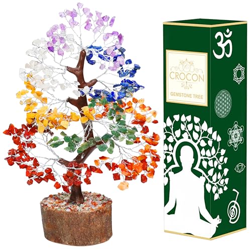 Edelsteinbaum des Lebens mit Sieben Chakren Kristallbaum zur Heilung Feng Shui Glücksbringer Bonsai Geldbaum Reichtum & Wohlstand spirituelle Geburtstagsgeschenke für Frauen Größe: 10-12 Zoll von Crocon