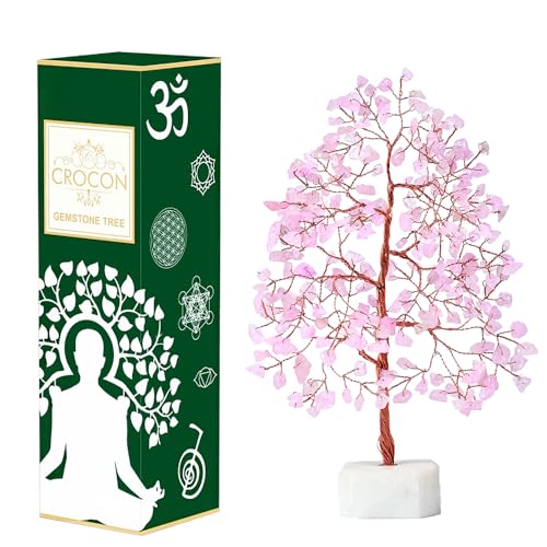 Rose Quartz Chakra Tree of Life - Natural Quartz Stone Base, Crystal Tree for Positive Energy - Feng Shui Decor, Handmade Gemstone Money Tree Bonsai - Good Luck Pink Healing Crystals, Spiritual Gift von Crocon