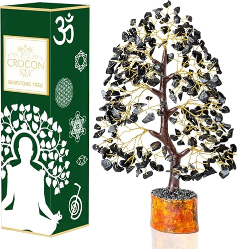 Black Tourmaline Gemstone Tree of Life - Crystal Tree for Positive Energy, Handmade Chakra Tree, Feng Shui Decor - Good Luck Gem Bonsai, Money Tree, Wealth & Prosperity, Spiritual Mystical Gift von Crocon