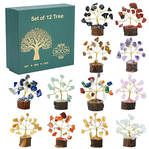 Set mit 12 Kristallen Lebensbaum Chakra Edelsteinbaum Feng Shui Heilkristallen Bonsai Glücksbringer Geburtstagsgeschenk für Frauen und Männer Heim & Bürodekor Meditation spirituelle Geschenke für Mama von Crocon