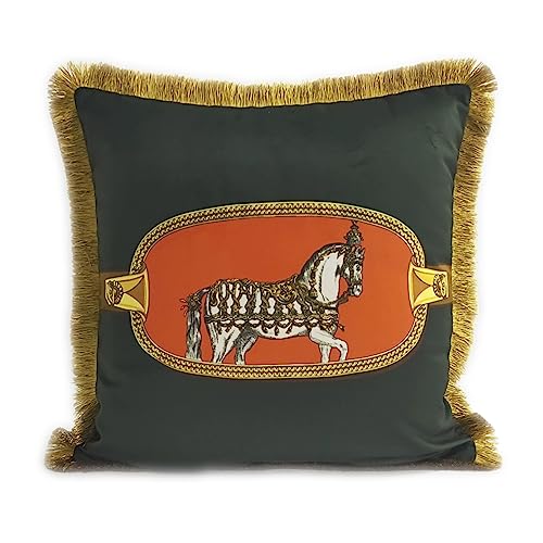 Croker Horse 45,7 x 45,7 cm Palastpferd Wurfkissenbezug – grüne Farbe Duplex-Druck mit Quaste Couch Sofa Kissen für Wohnzimmer Schlafzimmer von Croker Horse