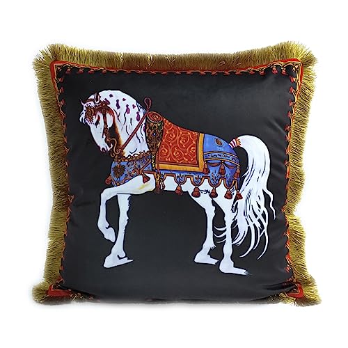 Croker Horse 45,7 x 45,7 cm bestickter Kissenbezug für Pferde, Duplex-Druck, Kissenbezug mit Quaste für Couch, Sofa, Bett (schwarz) von Croker Horse
