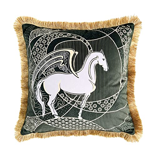 Croker Horse 45,7 x 45,7 cm bestickter Pegasus-Pferd-Kissenbezug – mit Quaste, Duplex-Druck, Samtstoff für Couch Sofa Kissenbezug für Wohnzimmer Schlafzimmer von Croker Horse