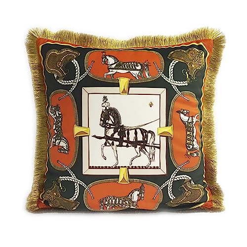 Croker Horse 45,7 x 45,7 cm bestickter Pferde-Kissenbezug – Duplex-Druck Kissenbezug mit Quaste für Couch, Sofa, Bett (mehrfarbig) von Croker Horse
