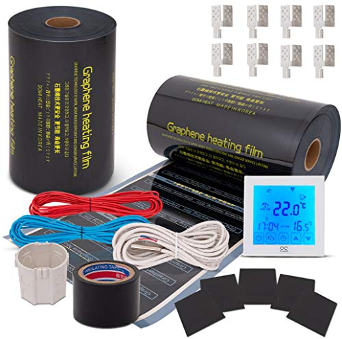 CRONOS Graphen Infrarot Heizfolie mit Thermostat – Füßbodenheizung - 220V – LCD-Bildschirm – Raumtemperaturkalibrierung – Hohe Genauigkeit – WLAN – 10 JAHRE GARANTIE (12m2) von Cronos