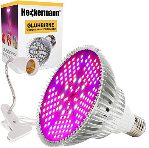 Cronos ORIGINAL Heckermann E27 Glühbirne für Pflanzen 100W + Lampenhalter 230V – Modell: MDA-PG01-150 eingebaute LEDs – Aus hochwertigem Aluminium - Wellenlängen von 300 bis 1000nm von Cronos