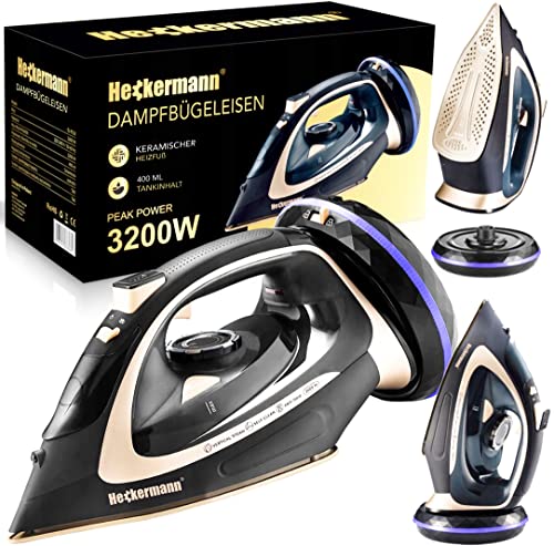 ORIGINAL HECKERMANN KABELLOSES DAMPFBÜGELEISEN 3200 W – VERTIKALDAMPF - Aufheizen in 5 Sek - Kabellose Konstruktion - 5- stufige Dampfregulierung - Anti-Tropf- und Anti-Kalk-Funktionen von Cronos