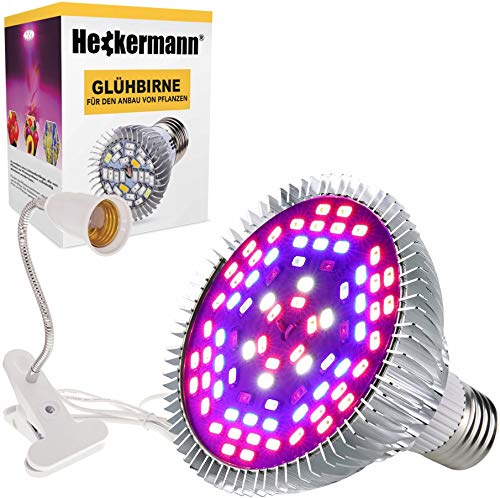 ORIGINAL Heckermann E27 Glühbirne für Pflanzen 50W + Lampenhalter 230V – Modell: MDA-PG05 - Leistungsaufnahme: 10W - 78 eingebaute LEDs – Aus hochwertigem Aluminium – Wellenlängen von 300 bis 1000 nm von Cronos