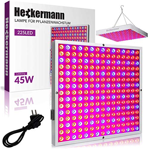 ORIGINAL Heckermann LED-Pflanzenlampe – Modell: 225LED - Leistung: 45W - Rotes und blaues Licht – Große Abdeckung bis zu 2m² - Zwei Wellenlängen 630 und 470 nm – Reduzierung des Stromverbrauchs um 85% von Cronos