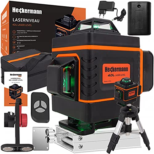 ORIGINAL Heckermann Laserniveau 360° Kreuzlaser – Fernsteuerungsmöglichkeit – 16 Linien – IP54 – Staub-Wasserschutz – Betriebsbereich bis zu 25m – Grüner Strahl - Stativ von Cronos