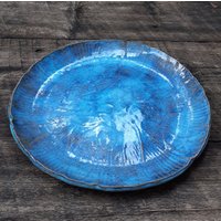 Teller, Handgemachte Steinzeug Keramik, 22 cm, Blau von CrookedRiverArtCo