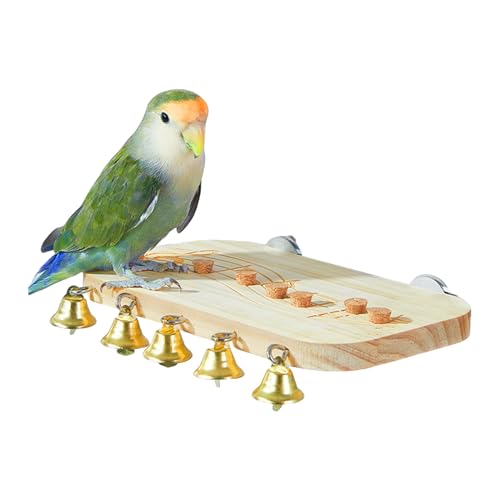 Croovepi Flache Sitzstangen für Vogelkäfige – Holz-Kauspielzeug, flache Vogelschaukel, Sitzstange, Spiel-Fitnessstudio mit Glocken für Nymphensittiche, Finken, Chinchillas, Hamster, Balkon, Lovebird von Croovepi