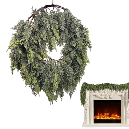 Croovepi Künstliche Zederngirlande für Weihnachten, realistische künstliche grüne Zederngirlande, 1,5 m, Urlaubsgrün, Party-Dekoration für Kamin, Tisch, Treppengeländer, Kaminsims, Innenbereich von Croovepi