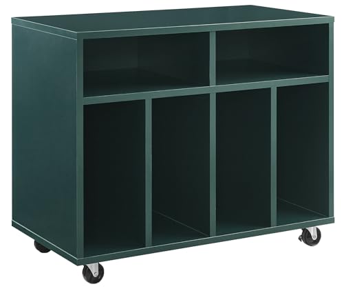 Crosley Furniture Carlo Rolling Record Storage Console, Mobile Turntable Stand, Vinyl Records Holder, Dark Teal von Crosley Furniture