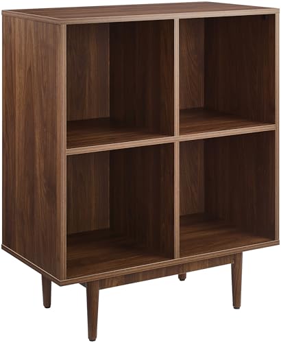Crosley Furniture Liam Vinyl-Schallplatten-Aufbewahrung, 4 Würfel, Medienständer für Plattenspieler, modernes Bücherregal, Mitte des Jahrhunderts, Walnuss von Crosley Furniture