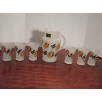 Vintage Hansetta Milchglas Krug Und 6 Gläser von CrossroadStudio
