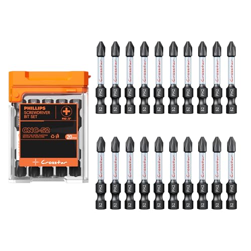 Crosstar 20 Stück 2 Zoll #2 Phillips Magnetische Schlag-Bits - Anti-Rutsch-CNC-Spitzen, S2-Legierungsstahl, 6,35 mm Sechskantschaft, Schlagfertig für Bohrer & Schraubendreher, Profi & Heimwerker Crosstar 20 Stück 2 Zoll #2 Phillips Magnetische Schlag-Bits - Anti-Rutsch-CNC-Spitzen, S2-Legierungsstahl, 6,35 mm Sechskantschaft, Schlagfertig für Bohrer & Schraubendreher, Profi & Heimwerker von Crosstar