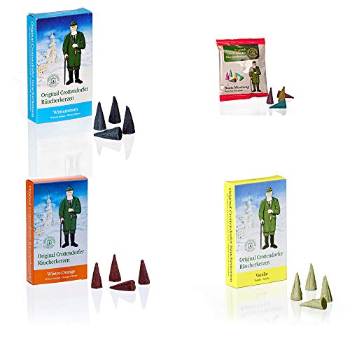 Crottendorfer Räucherkerzen - 3er Set Weihnachten - Düfte: Winterorange, Wintertraum und Vanille - Menge: 72 + 5 Bunte Mischung inklusive 4 Räucherkerzen als Probe - Made in Germany von Crottendorfer