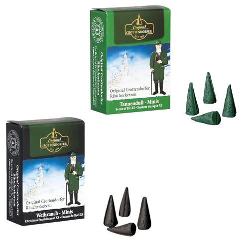 Crottendorfer Räucherkerzen Minis - Mini Räucherkerzen - 24 Stück pro Packung - 2er Pack (2x24) - Tanne + Weihrauch - Made in Germany von Crottendorfer Räucherkerzen