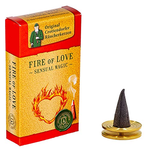Crottendorfer Sensual Magic Räucherkerzen - Größe: M - 20 Stück + Messing Teller - Duft: Fire of Love - Made in Germany von Crottendorfer