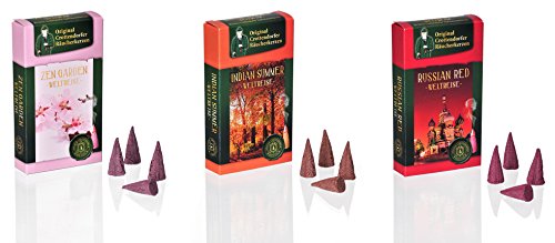 Original Crottendorfer Räucherkerzen - Weltreise - Größe: M - 3er Set - 60 Stück - Düfte: Zen Garden + Indian Summer + Russian Red - Made in Germany von Crottendorfer Räucherkerzen