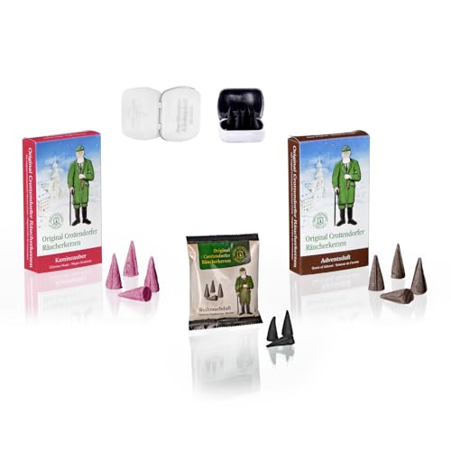 Crottendorfer Räucherkerzen - 2er Set Weihnachten - Düfte: Adventsduft und Kaminzauber - Menge: 48 + 5 Weihnachtlicher Weihrauch inklusive 4 Räucherkerzen als Probe - Made in Germany von Crottendorfer