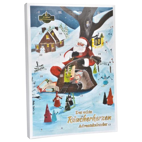 Crottendorfer Räucherkerzen - Adventskalender mit 24 Räucherkerzen - 2022er Motiv Weihnachtsmann und der Winterurlaub - Made in Germany von Crottendorfer