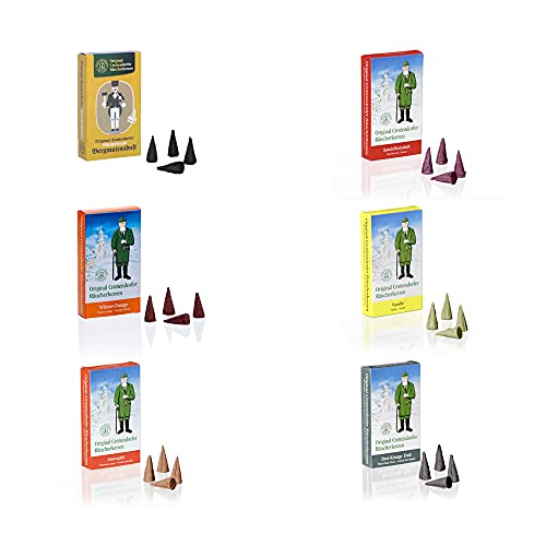 Crottendorfer Räucherkerzen Bergmann 6er Set - Bergmannsduft + Sandel + Winter-Orange + Vanille + Zimtapfel + 2 Königsduft - 144 Stück - Größe: M - Made in Germany von Crottendorfer
