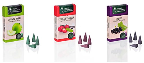 Crottendorfer Räucherkerzen Flower & Fruits - Duft: Grüner Apfel + Erdbeer-Vanilla + Cassis - Größe: M - 3x24 Stück - Made in Germany von Crottendorfer