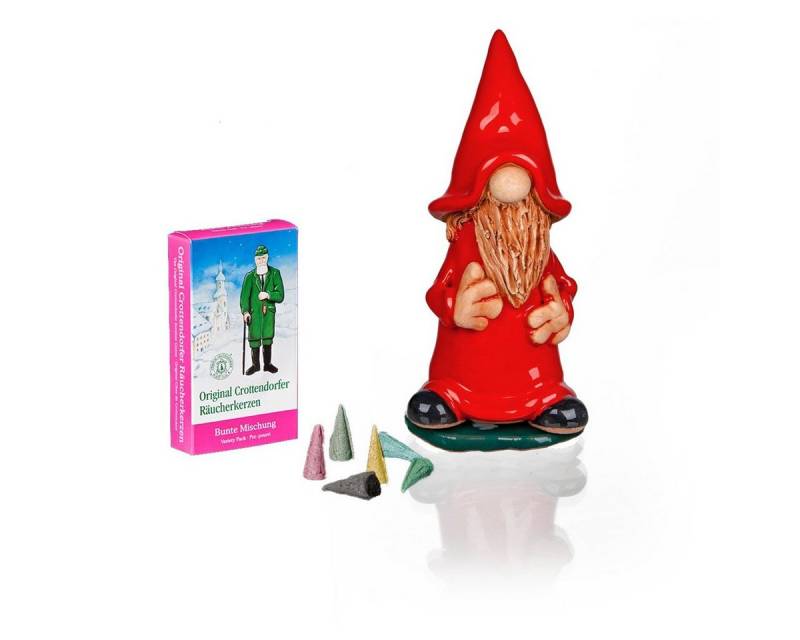 Crottendorfer Räuchermännchen 3701, roter Keramik Wichtel, inkl. 24er Räucherkerzen "Bunte Mischung" von Crottendorfer