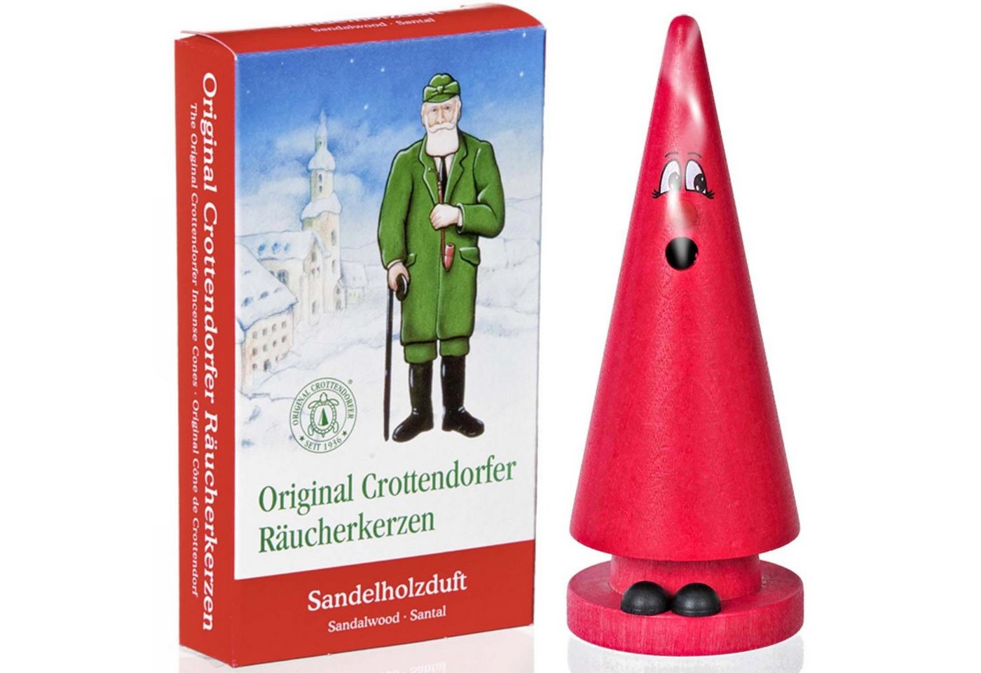 Crottendorfer Räuchermännchen Räucherkerzen Set Ziegenbein Susi Sandel + Sandelholzduft 24 Kegel, (2 St), Original Erzgebirge Holzkunst, 13cm hoch von Crottendorfer