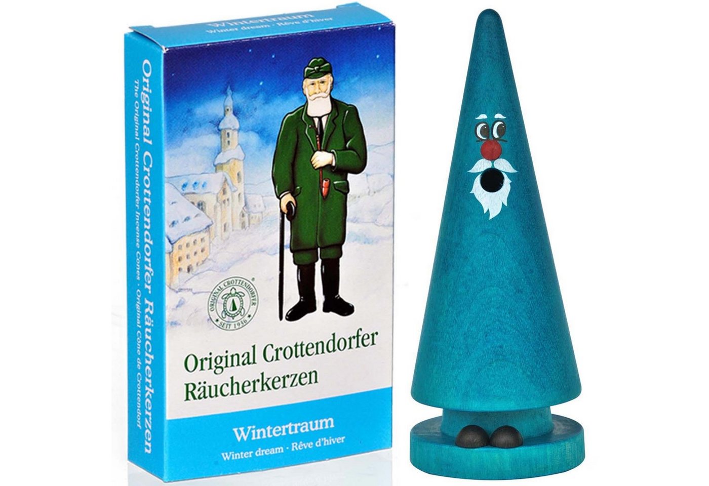 Crottendorfer Räuchermännchen Räucherkerzen Set Ziegenbein Waldi Winter + Wintertraum 24 Kegel, (2 St), Original Erzgebirge Holzkunst, 13cm hoch von Crottendorfer