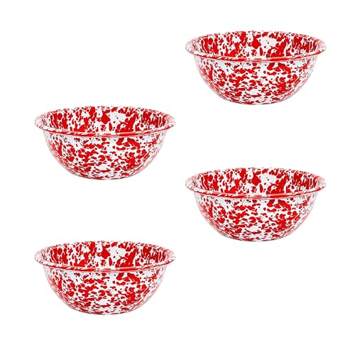 Crow Canyon Home Satz mit 4 Emaille-Schalen, 590ml, Langlebiges Emaillegeschirr - Perfekt für den täglichen Gebrauch und Aktivitäten im Freien, Spülmaschinenfest für einfache Reinigung, Rot von Crow Canyon Home