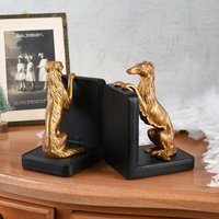 Paar Goldhunde Buchstützen, Hundefiguren, Buchstützen Für Regale Schwere Bücher Unterstützung, Keramik-Alabaster Wohnkultur Statuen, Buchstopper von CrowdedPlace