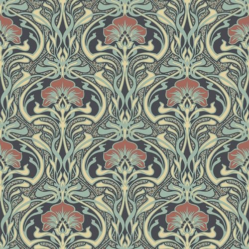 Crown Wallcoverings Flora Nouveau Tapete, grün, M1196, komplette Rolle von Crown