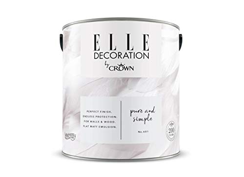 Crown ELLE DECORATION Pure & Simple No. 601, 2,5 L, extra-matte Premium Wandfarbe für Innen, für Wände und Holz, hohe Deckkraft, Innenfarbe,Weiß mit einem zarten Hauch von Lila von Crown