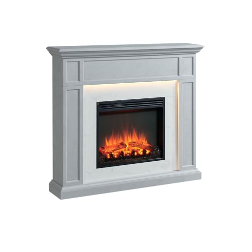 BALDERIA Elektrokamin Arthur | Elektrischer Standkamin mit 3D-Flammeneffek | Elektro Heizung 2000W, LED-Beleuchtung | Kamin mit Fernbedienung & Timer | Betongrau mit Marmorapplikationen von CrownFlame