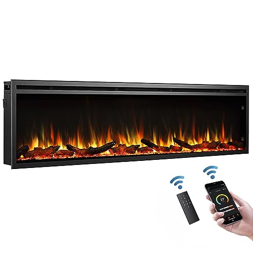 CrownFlame Atalanta 72" Elektrokamin - Elektrischer Einbaukamin mit Heizung 1000/2000 W, realistischer 3D-Flammeneffekt, integrierte Knisterfunktion, Fernbedienung, Timer, Thermostat - Schwarz von CrownFlame