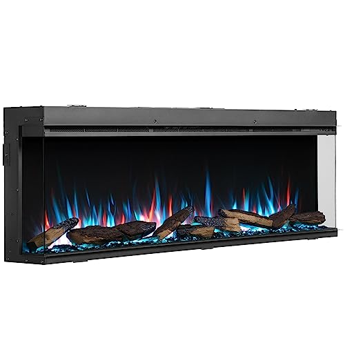 CrownFlame Athena 60" Elektrokamin - Elektrischer Einbaukamin mit Heizung - realistischer 3D-Flammeneffekt, integrierte Knisterfunktion, LED-Beleuchtung, Fernbedienung, Timer, Thermostat - Schwarz von CrownFlame