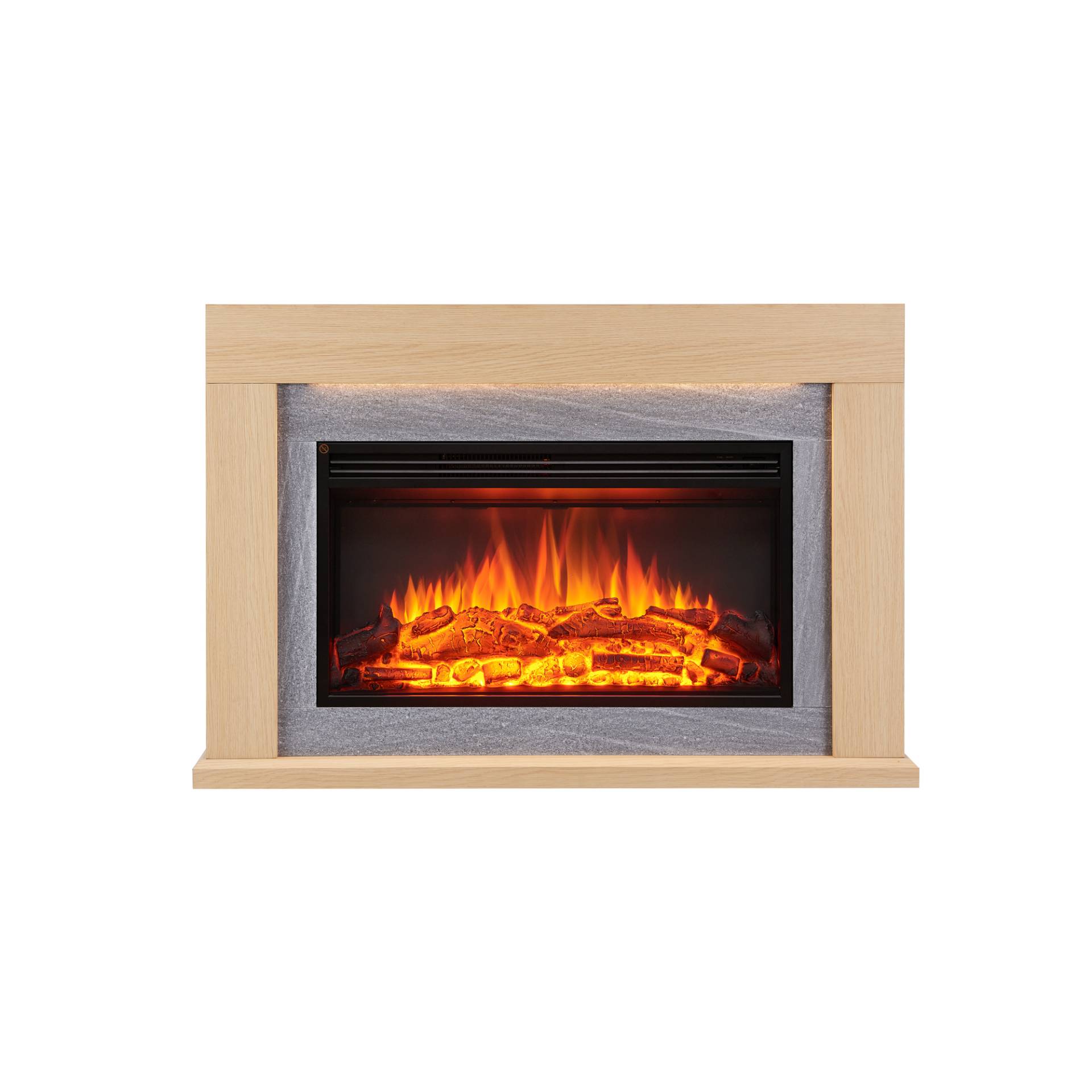 CrownFlame Elektro-Eckkamin 'Xerxes' hellbraun 2000 W, 3D-Flammeneffekt Fernbedienung 118 x 79,5 x 21,8 cm von CrownFlame