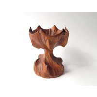 Vintage Brutalist Kerzenhalter Rustikaler Holz Kerzenständer Geschnitzt Freiform Unikat Design Hygge Handarbeit Wabi Sabi Japandi Spanien von CrownedCraneVintage